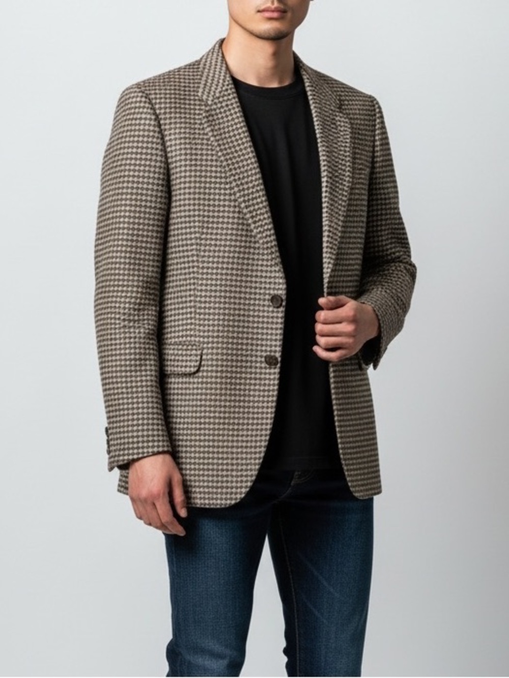 St. Michael Men's Houndstooth English Wool Blazer Brown/Gray Size 44L